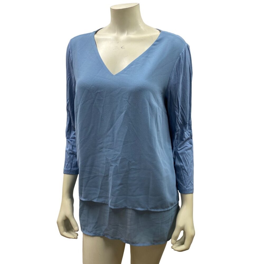 Michael Kors Mixed Woven Knit Layered Hem V-Neck 3/4 Sleeve Shirt MD